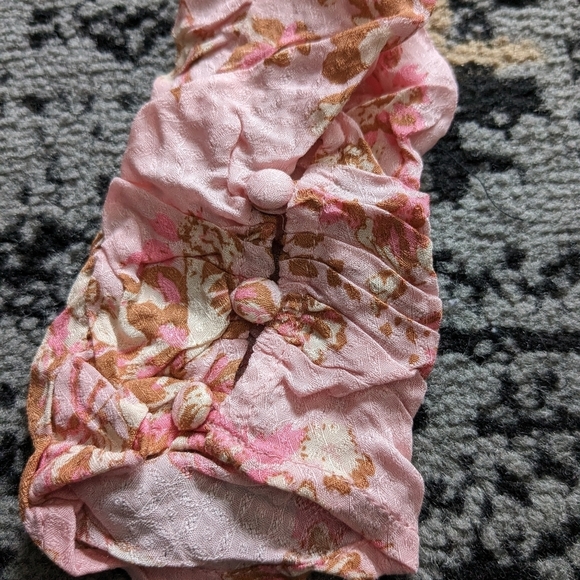 Free People Hilary printed top pink combo floral puff sleeve open back - Picture 4 of 10